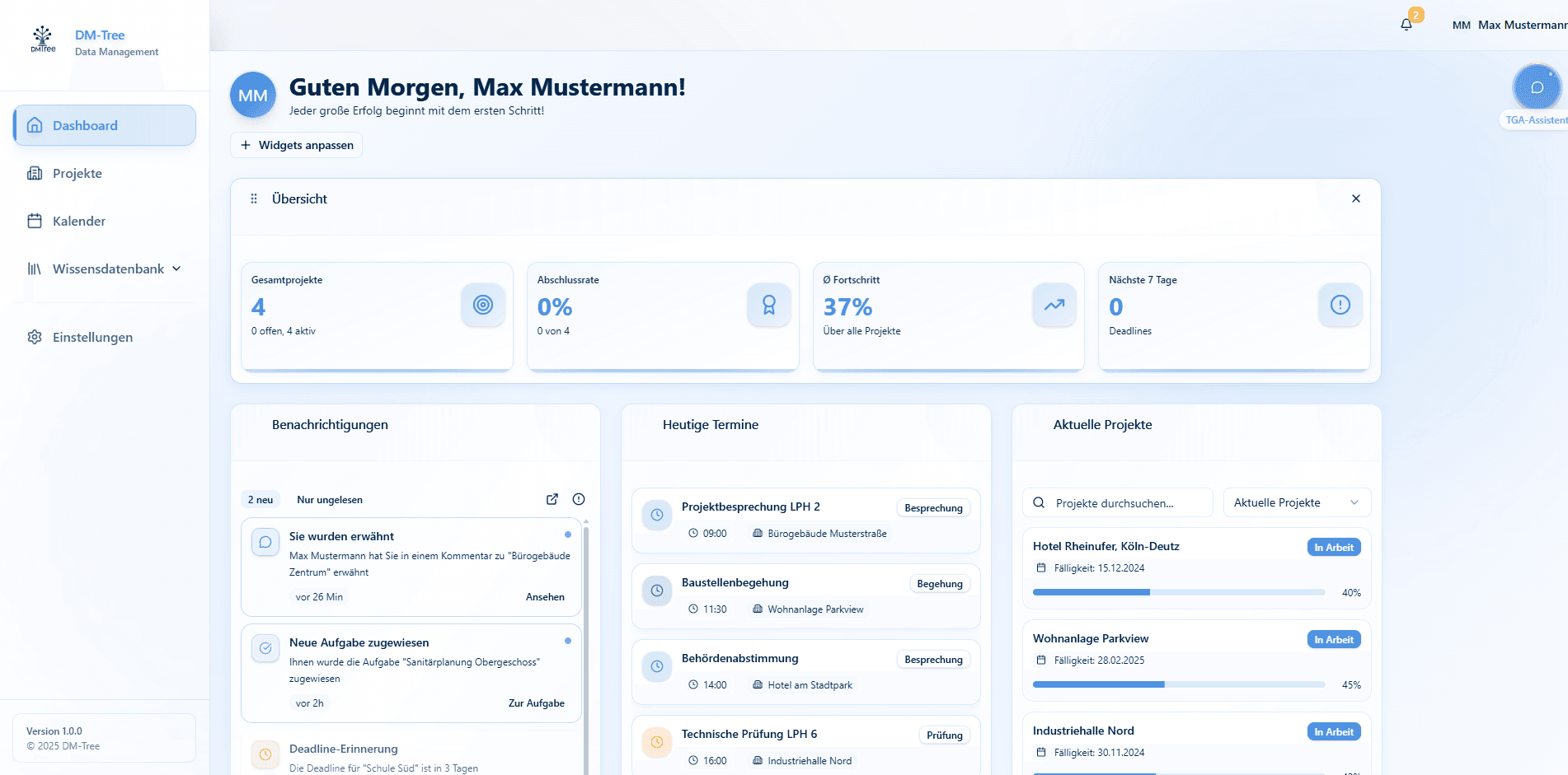Dashboard-Ansicht mit Projektstatus und Verantwortlichkeiten